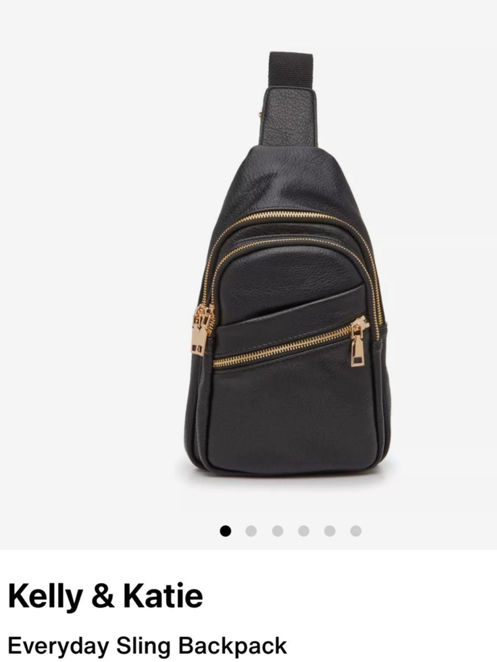 Brand new: Kelly & Katie Black Faux-Leather Sling Backpack with Gold Zippers